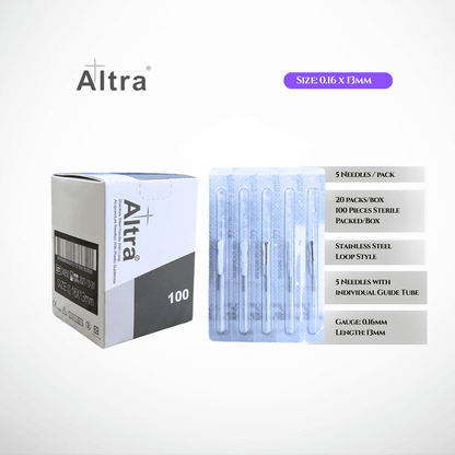 Altra® Stainless Steel Needles With Loop, With Individual Guide Tube, 100pcs per box - Herbprime
