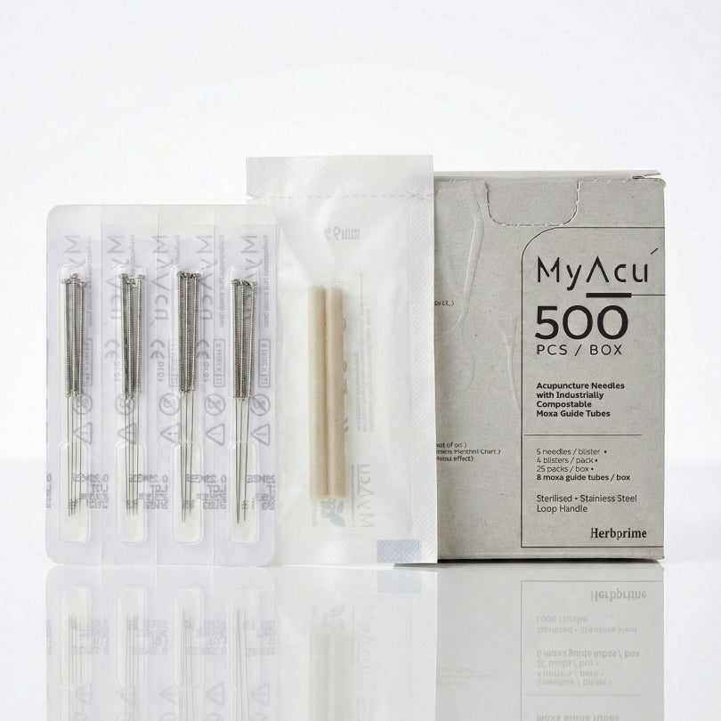 Herbprime MyAcu acupuncture needles packaging on a white background