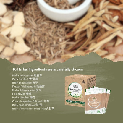 Sun Ten RespireAid TM (NRICM101) 順天堂清冠一號 | 10 Powerful Herbal Ingredients | Lung Support & Breathing｜Lung Cleanse and Detox| 5g x 20 sachets - Herbprime