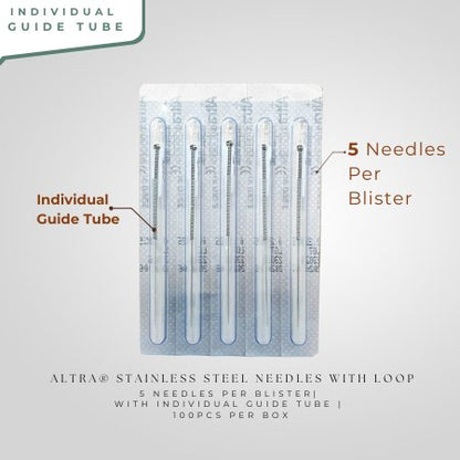 Altra® Stainless Steel Needles With Loop, With Individual Guide Tube, 100pcs per box - Herbprime