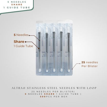 Altra® Stainless Steel Needles with Loop, 5 Needles bundled in a Tube cluster pack, 500pcs/box - Herbprime